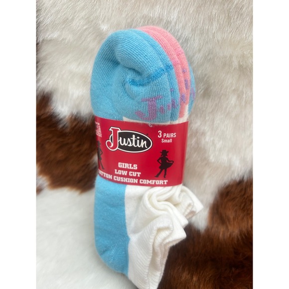 Justin Other - Justin Girls Low Cut Cotton Cushion Comfort Socks 3 Pairs Blue Pink White Small